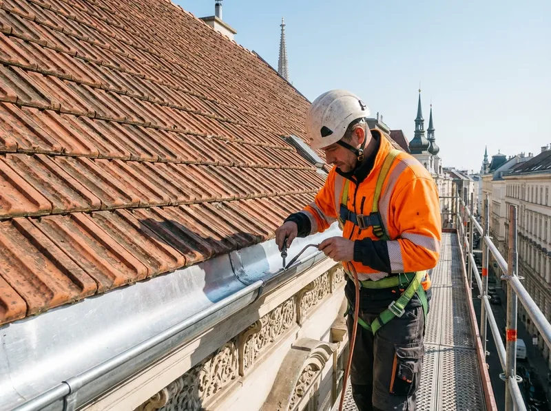 Spengler Wien bei der Dachrinnen-Montage