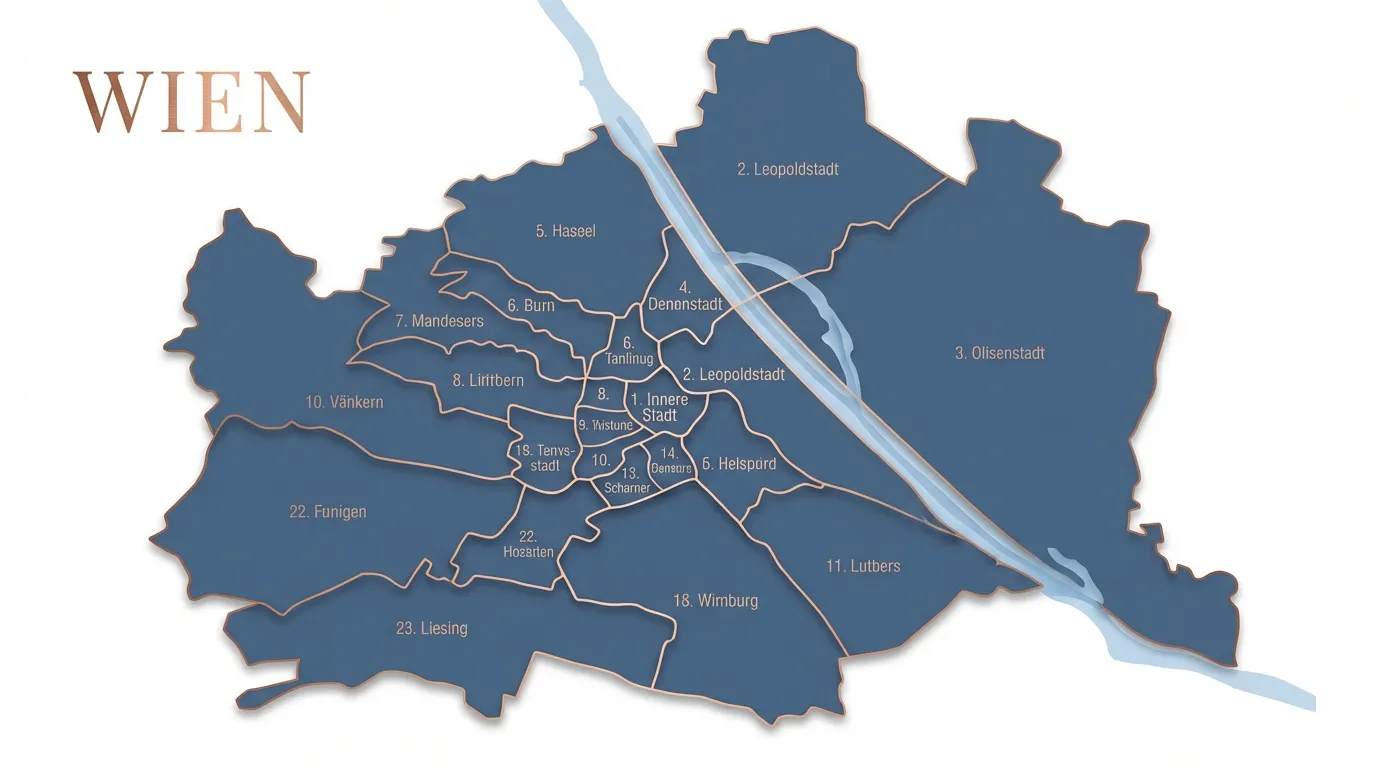 Karte von Wien mit allen 23 Bezirken